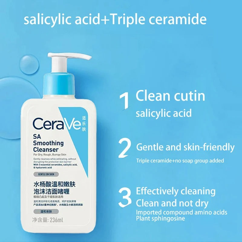 CeraVe SA Smoothing Cleanser – Salicylic Acid Face & Body Wash for Rough & Bumpy Skin