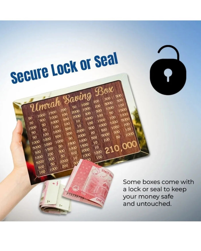 Premium Wooden Umrah Saving Box – 210,000 Goal Tracker | Umrah Fund Money Box
