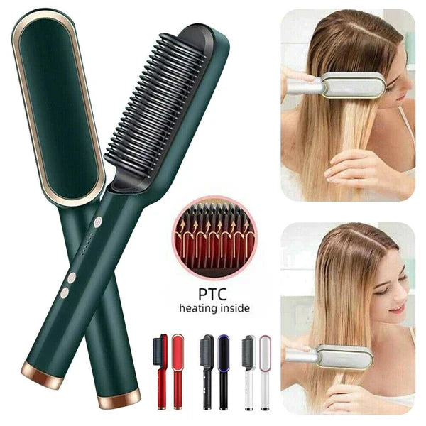 2-in-1 Hair Straightener Iron Brush Comb | Fast Heating & Anti-Frizz Styling Tool