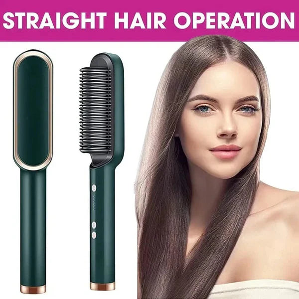 2-in-1 Hair Straightener Iron Brush Comb | Fast Heating & Anti-Frizz Styling Tool