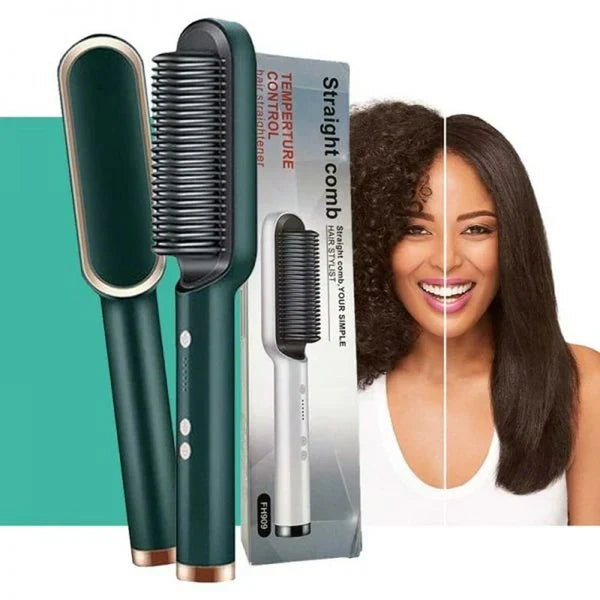 2-in-1 Hair Straightener Iron Brush Comb | Fast Heating & Anti-Frizz Styling Tool