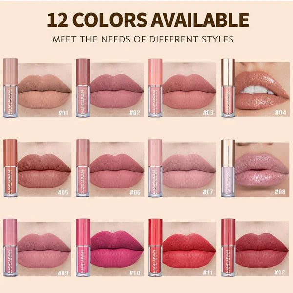 12 Colors Handaiyan Matte Liquid Lipstick Set | Long Lasting | Waterproof & Smudge Proof