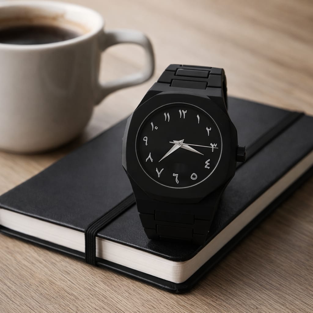 Elegant Minimalist Octagonal Watch with Eastern Arabic Numerals | Premium Islamic Style Wrist Watch