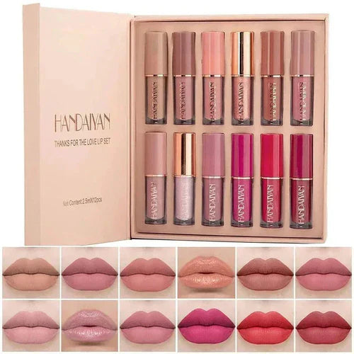 12 Colors Handaiyan Matte Liquid Lipstick Set | Long Lasting | Waterproof & Smudge Proof