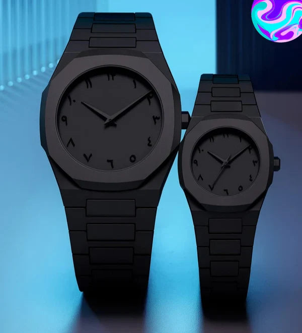 Black AURA Couple Watch – Stylish Matching Watches for Men & Women