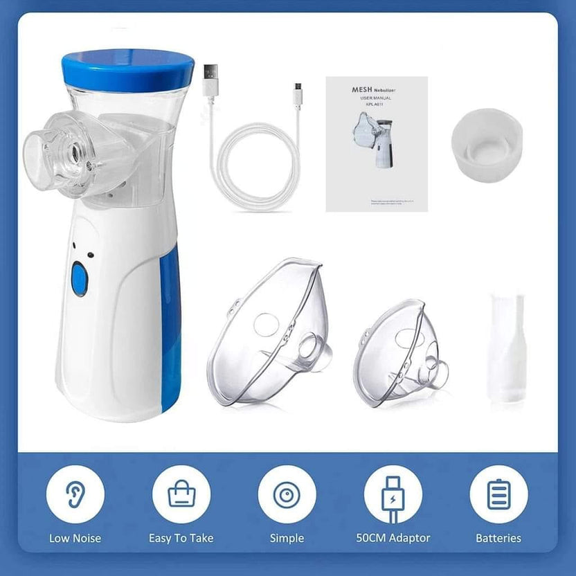 Portable Rechargeable Mesh Nebulizer Machine – Silent Handheld Inhaler for Adults & Kids | USB Dual Power