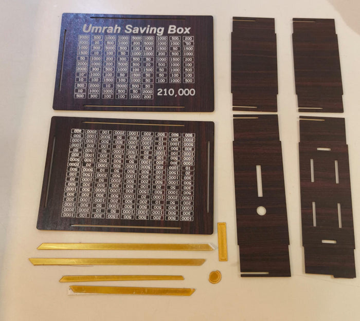 Premium Wooden Umrah Saving Box – 210,000 Goal Tracker | Umrah Fund Money Box