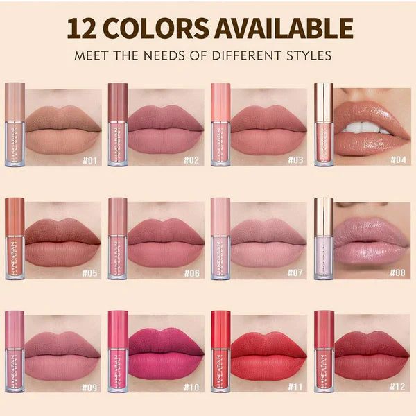 12 Colors Handaiyan Matte Liquid Lipstick Set | Long Lasting | Waterproof & Smudge Proof