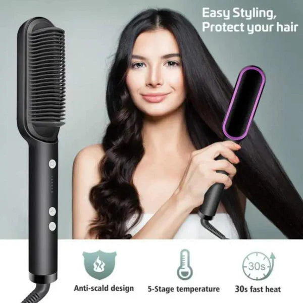 2-in-1 Hair Straightener Iron Brush Comb | Fast Heating & Anti-Frizz Styling Tool